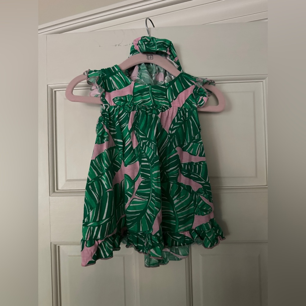 Lilly Pulitzer cotton palm leaves baby dress size 6-12 mo